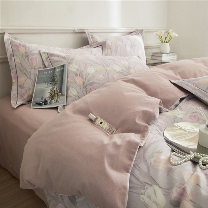 91家纺网 家纺一手货源 找家纺 沐白家居 2025新款全棉生态磨毛四件套盛世颜-灰