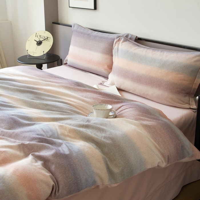 91家纺网 家纺一手货源 找家纺 沐白家居 2025新款全棉生态磨毛四件套简希-豆沙