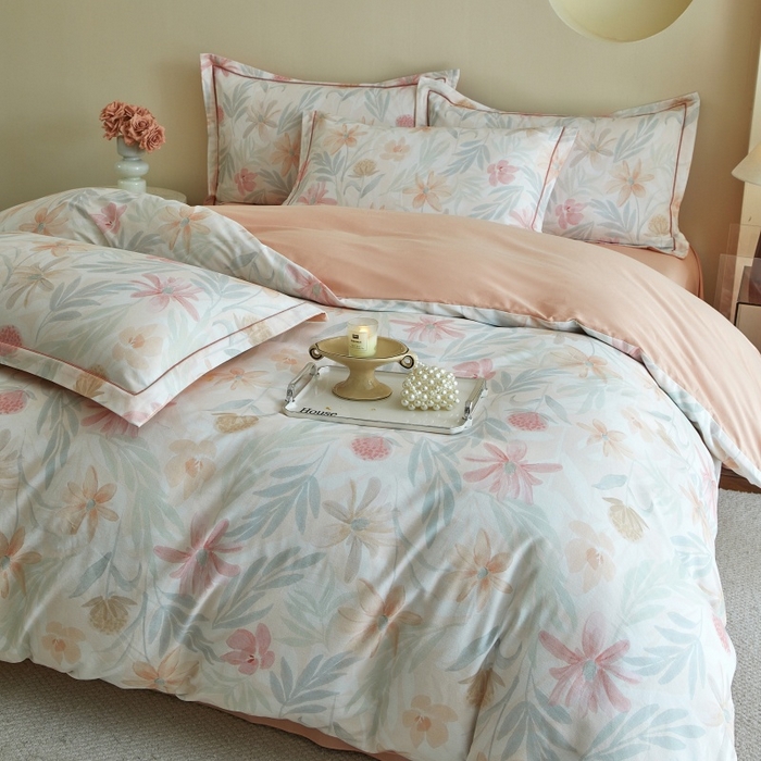 91家纺网 家纺一手货源 找家纺 沐白家居 2025新款全棉生态磨毛四件套花期