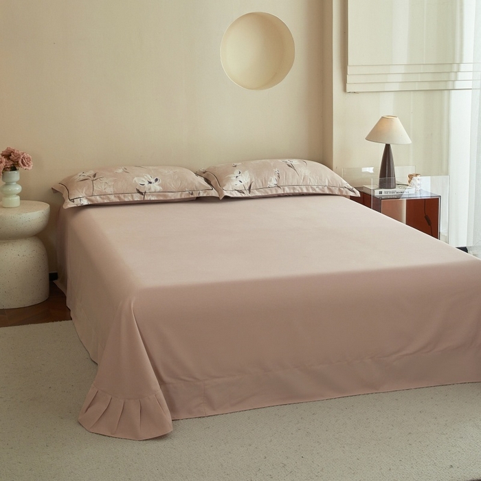 91家纺网 家纺一手货源 找家纺 沐白家居 2025新款全棉生态磨毛四件套锦瑟-豆沙