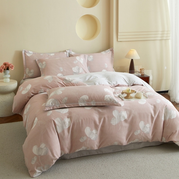 91家纺网 家纺一手货源 找家纺 沐白家居 2025新款全棉生态磨毛四件套如梦-粉