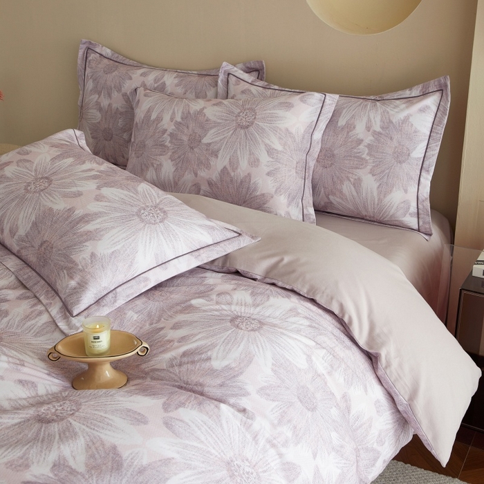 91家纺网 家纺一手货源 找家纺 沐白家居 2025新款全棉生态磨毛四件套向阳花开-粉