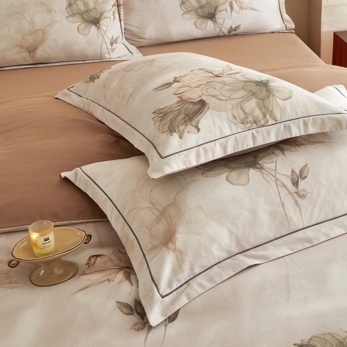 91家纺网 家纺一手货源 找家纺 沐白家居 2025新款全棉生态磨毛四件套悠然-咖