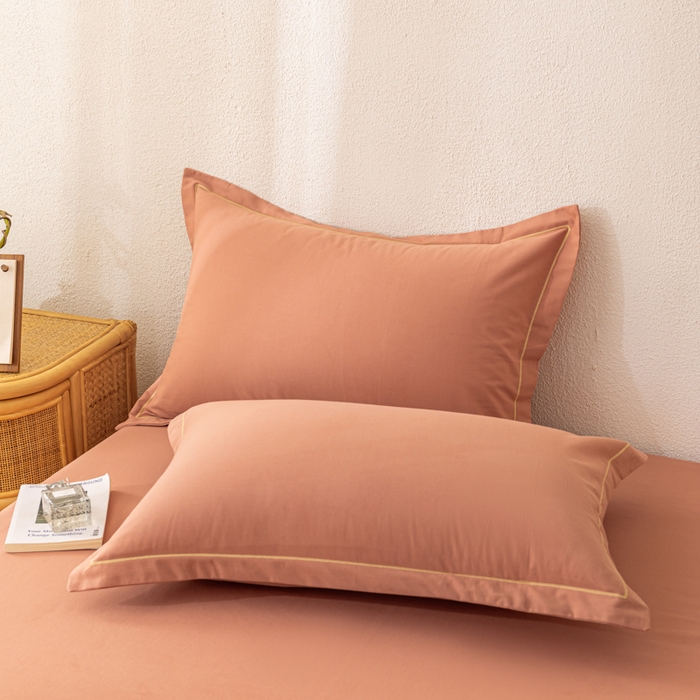 91家纺网 家纺一手货源 找家纺 2025新款A类100%全棉纯色加厚磨毛枕套+床单单件/简约组合 磨毛-枫糖橘