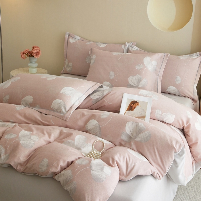 91家纺网 家纺一手货源 找家纺 沐白家居 2025新款全棉生态磨毛四件套如梦-粉