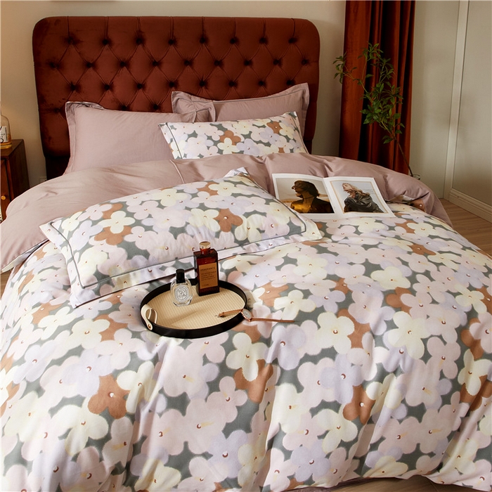 91家纺网 家纺一手货源 找家纺 沐白家居 2025新款全棉生态磨毛四件套臻爱-豆沙