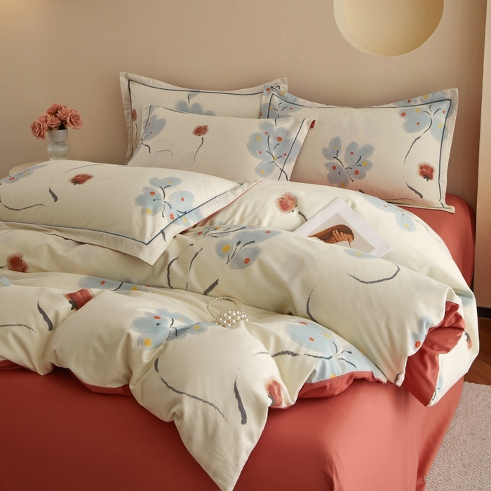 91家纺网 家纺一手货源 找家纺 沐白家居 2025新款全棉生态磨毛四件套柿柿如意