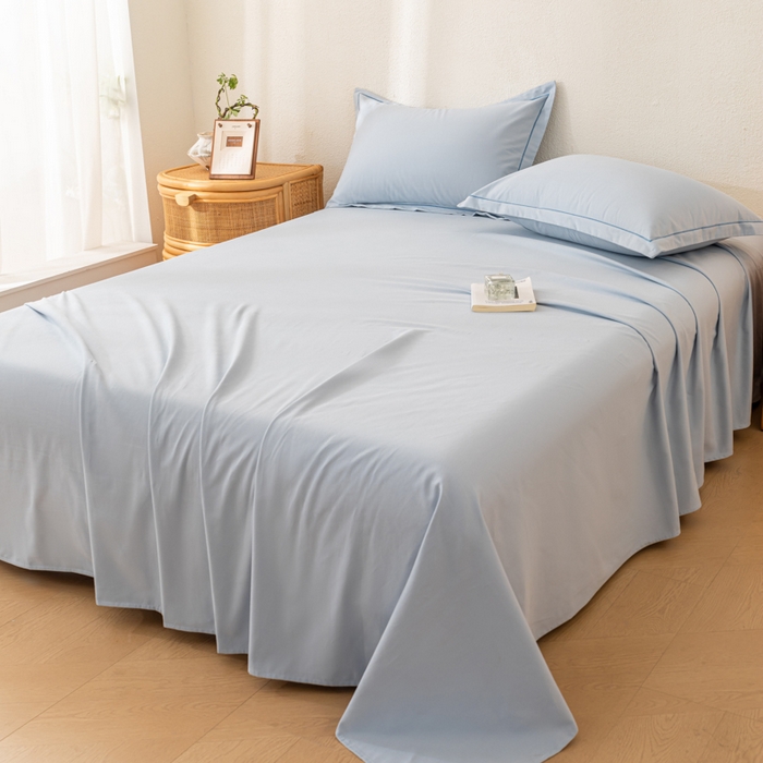 91家纺网 家纺一手货源 找家纺 2025新款A类100%全棉纯色加厚磨毛枕套+床单单件/简约组合 磨毛-晴空蓝