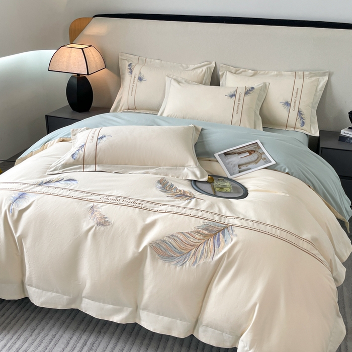 91家纺网 家纺一手货源 找家纺 桃园 2025新款纯棉全棉长绒棉磨毛四件套不掉毛-羽翼 （高端礼盒） 羽翼-白兰
