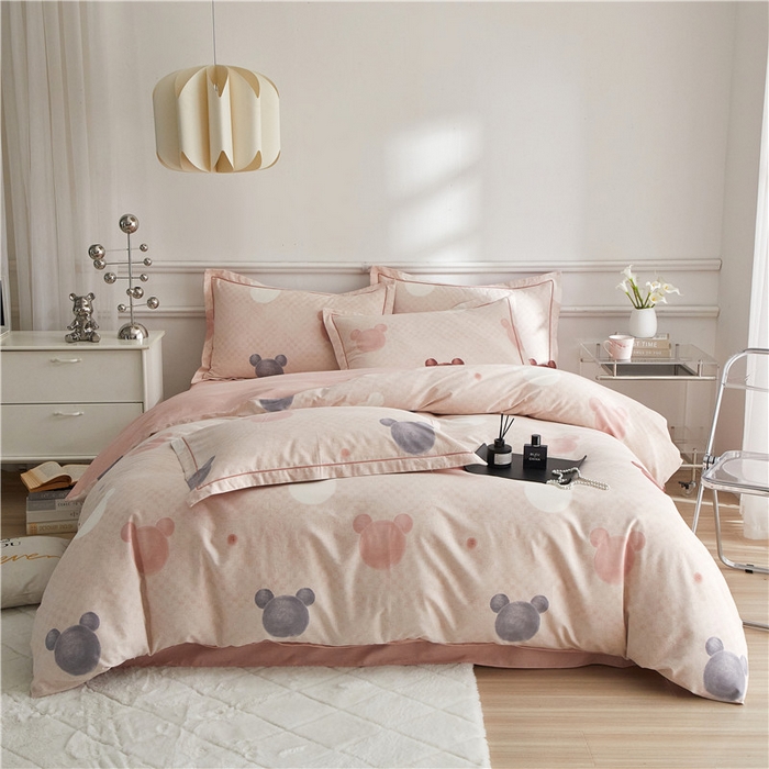 91家纺网 家纺一手货源 找家纺 沐白家居 2025新款全棉生态磨毛四件套妙妙屋-粉