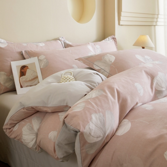 91家纺网 家纺一手货源 找家纺 沐白家居 2025新款全棉生态磨毛四件套如梦-粉