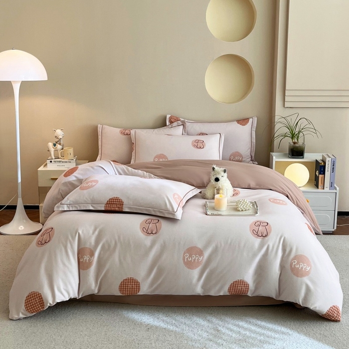 91家纺网 家纺一手货源 找家纺 沐白家居 2025新款全棉生态磨毛四件套小狗puppy