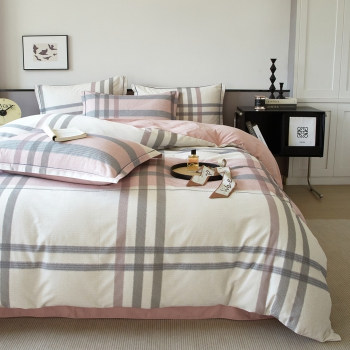 91家纺网 家纺一手货源 找家纺 沐白家居 2025新款全棉生态磨毛四件套寻山-豆沙