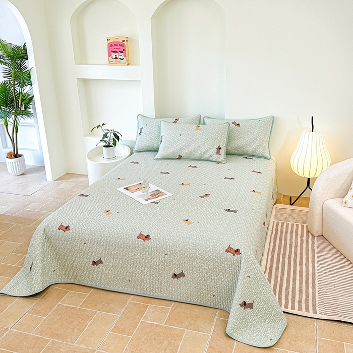 91家纺网 家纺一手货源 找家纺 橘夏家纺 2025新款全棉床盖三件套 布丁狗