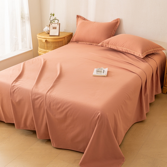 91家纺网 家纺一手货源 找家纺 2025新款A类100%全棉纯色加厚磨毛枕套+床单单件/简约组合 磨毛-枫糖橘