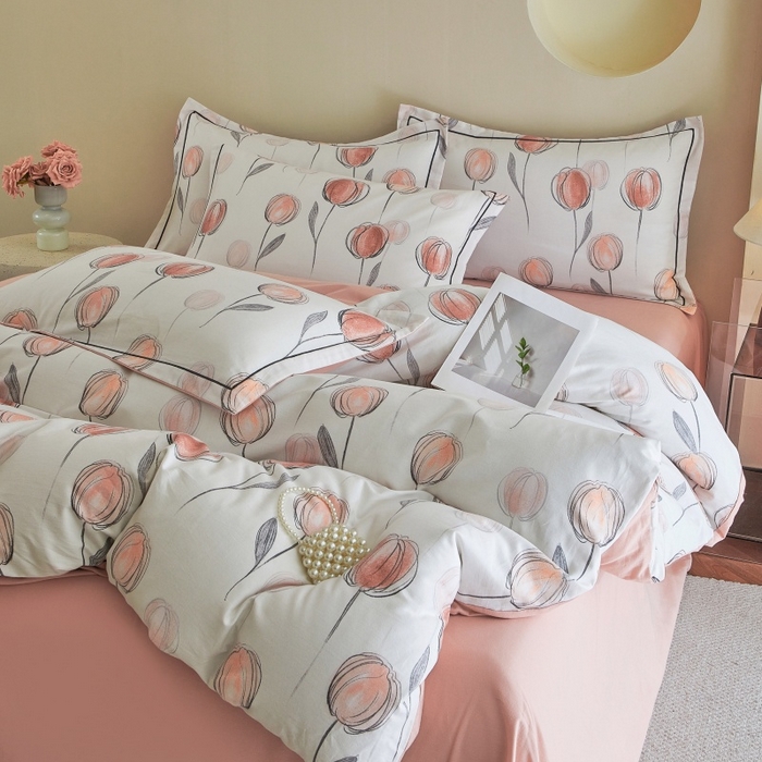 91家纺网 家纺一手货源 找家纺 沐白家居 2025新款全棉生态磨毛四件套遇见你-粉