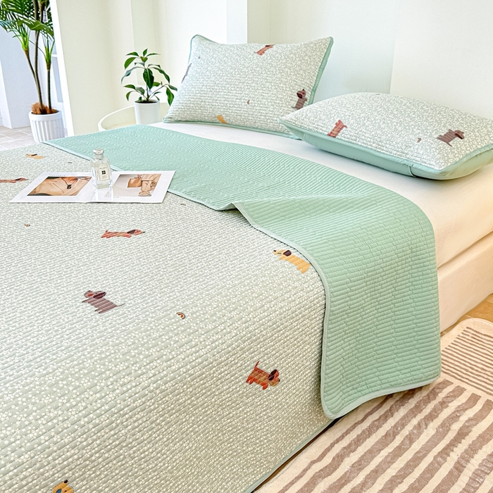 91家纺网 家纺一手货源 找家纺 橘夏家纺 2025新款全棉床盖三件套 布丁狗