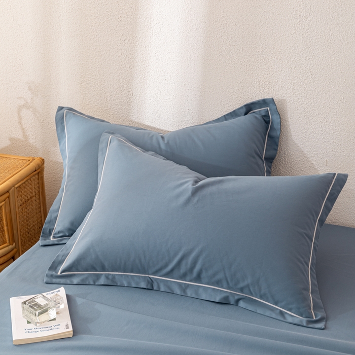 91家纺网 家纺一手货源 找家纺 2025新款A类100%全棉纯色加厚磨毛枕套+床单单件/简约组合 磨毛-星光蓝