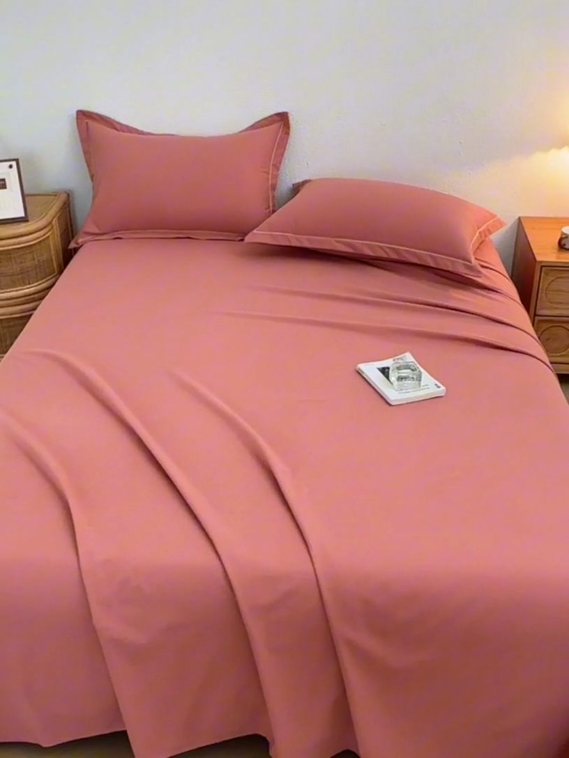 91家纺网 家纺一手货源 找家纺 2025新款A类100%全棉纯色加厚磨毛枕套+床单单件/简约组合 磨毛-枫糖橘