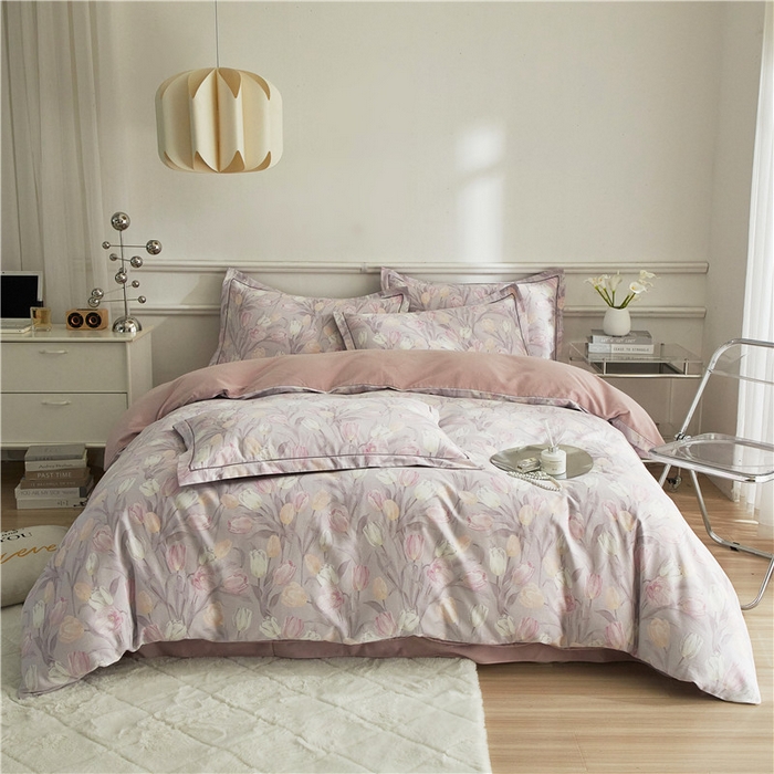 91家纺网 家纺一手货源 找家纺 沐白家居 2025新款全棉生态磨毛四件套盛世颜-灰