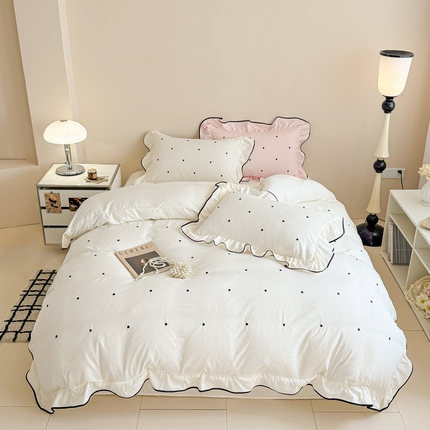 米可 2025新款云朵棉刺绣花边款四件套 波点-白