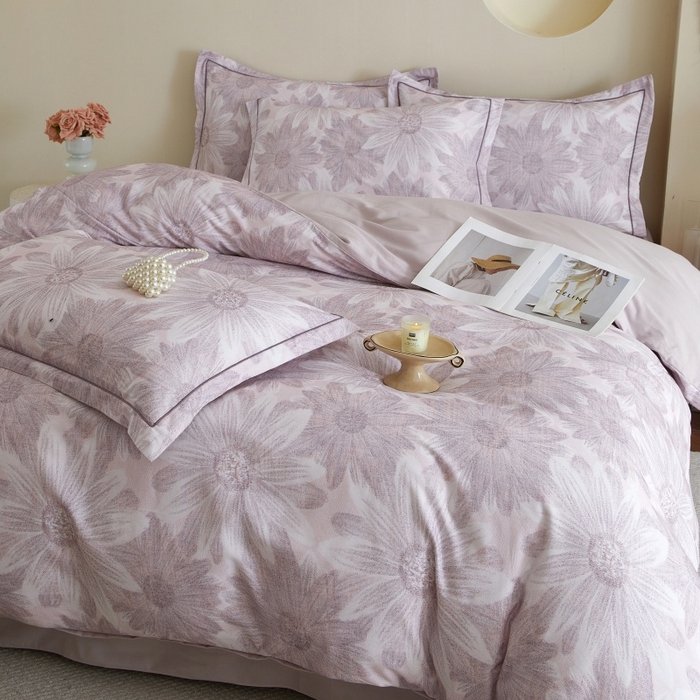 91家纺网 家纺一手货源 找家纺 沐白家居 2025新款全棉生态磨毛四件套向阳花开-粉