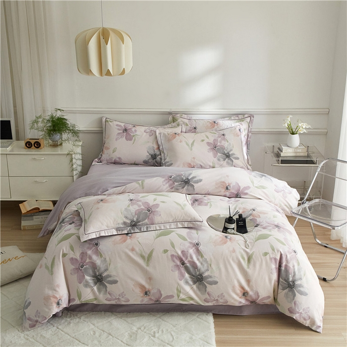 91家纺网 家纺一手货源 找家纺 沐白家居 2025新款全棉生态磨毛四件套叶颜