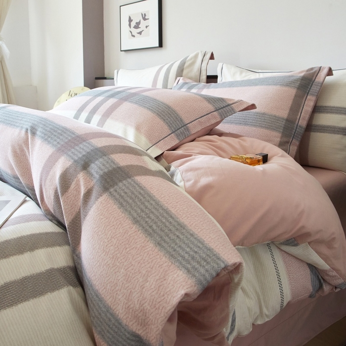 91家纺网 家纺一手货源 找家纺 沐白家居 2025新款全棉生态磨毛四件套寻山-豆沙