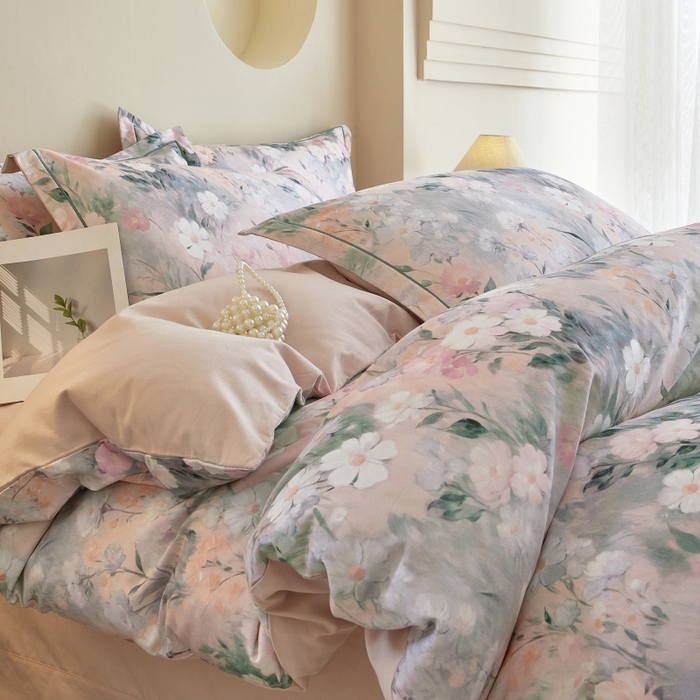 91家纺网 家纺一手货源 找家纺 沐白家居 2025新款全棉生态磨毛四件套朝歌-粉