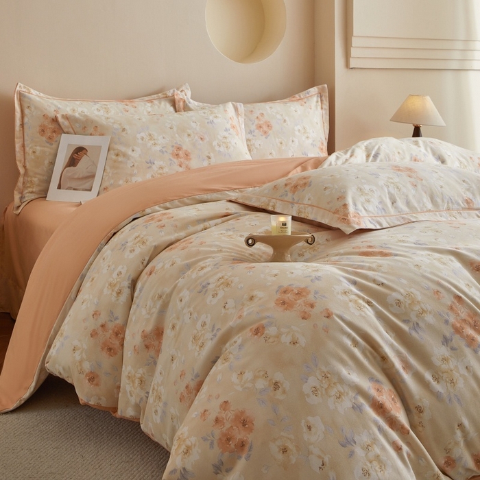 91家纺网 家纺一手货源 找家纺 沐白家居 2025新款全棉生态磨毛四件套嫣然-桔