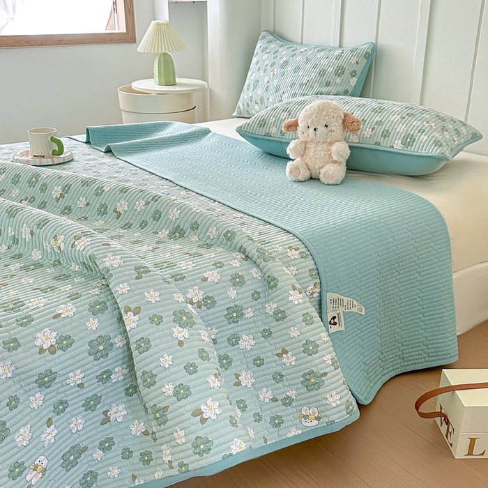 91家纺网 家纺一手货源 找家纺 橘夏家纺 2025新款全棉床盖三件套 栀香小兔