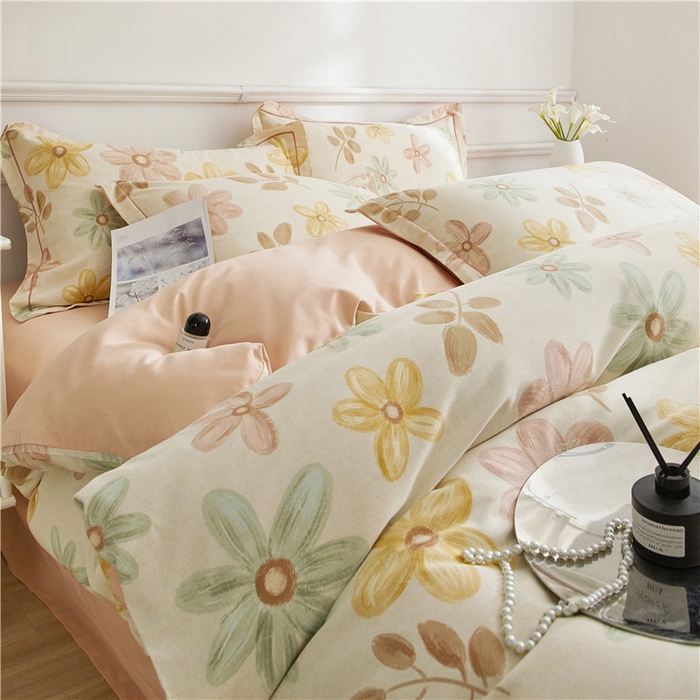 91家纺网 家纺一手货源 找家纺 沐白家居 2025新款全棉生态磨毛四件套向阳