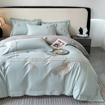桃园 2025新款纯棉全棉长绒棉磨毛四件套不掉毛-羽翼 （高端礼盒） 羽翼-飘蓝
