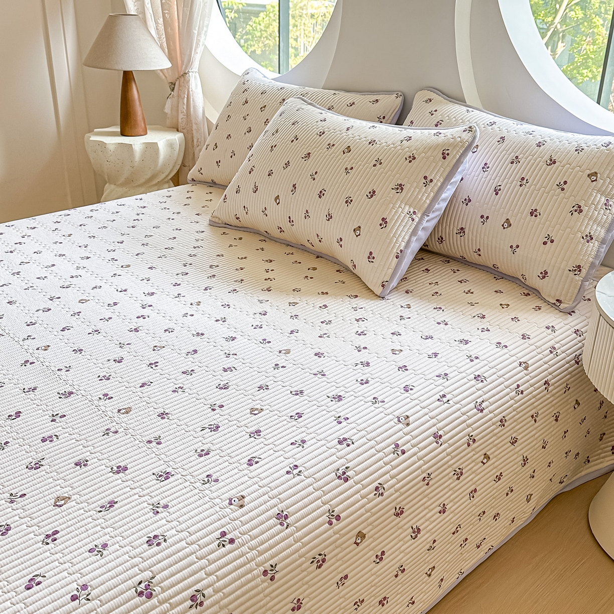 91家纺网 家纺一手货源 找家纺 橘夏家纺 2025新款全棉床盖三件套 樱桃小熊