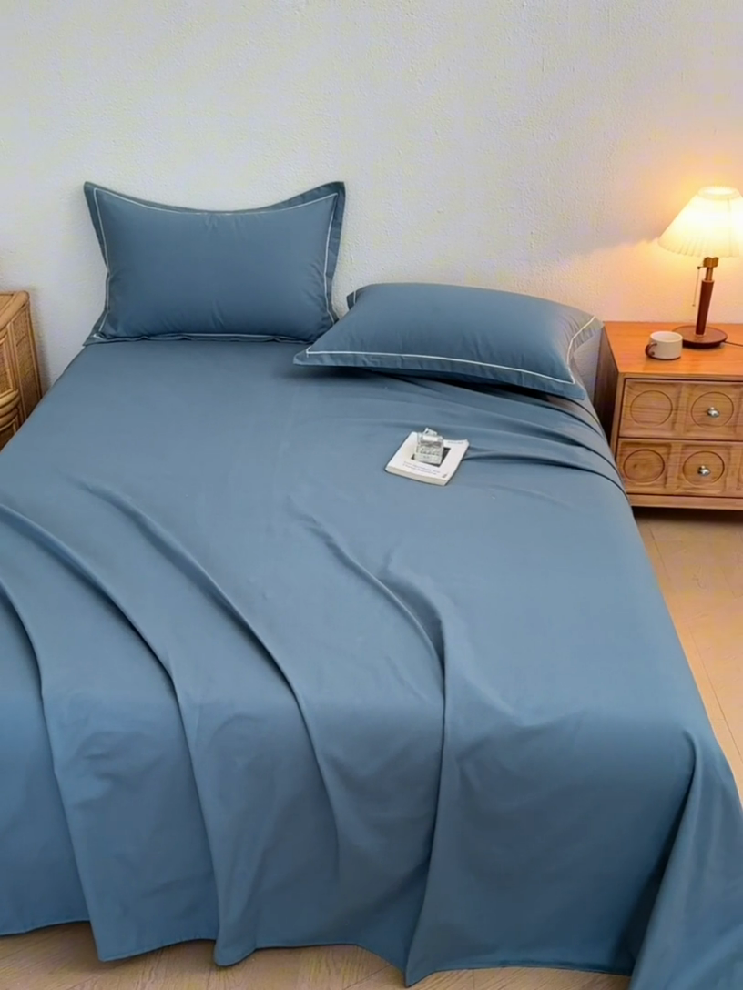 91家纺网 家纺一手货源 找家纺 2025新款A类100%全棉纯色加厚磨毛枕套+床单单件/简约组合 磨毛-莫尼兰