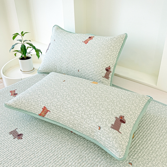 91家纺网 家纺一手货源 找家纺 橘夏家纺 2025新款全棉床盖三件套 布丁狗