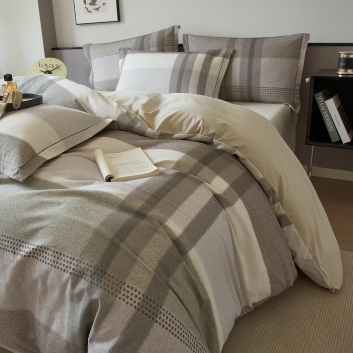 91家纺网 家纺一手货源 找家纺 沐白家居 2025新款全棉生态磨毛四件套云途-灰