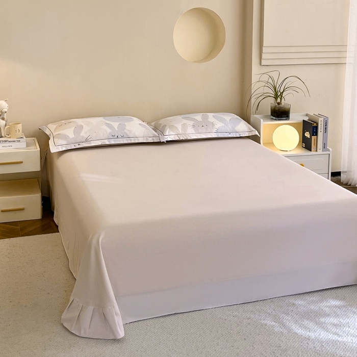 91家纺网 家纺一手货源 找家纺 沐白家居 2025新款全棉生态磨毛四件套萌萌兔-粉