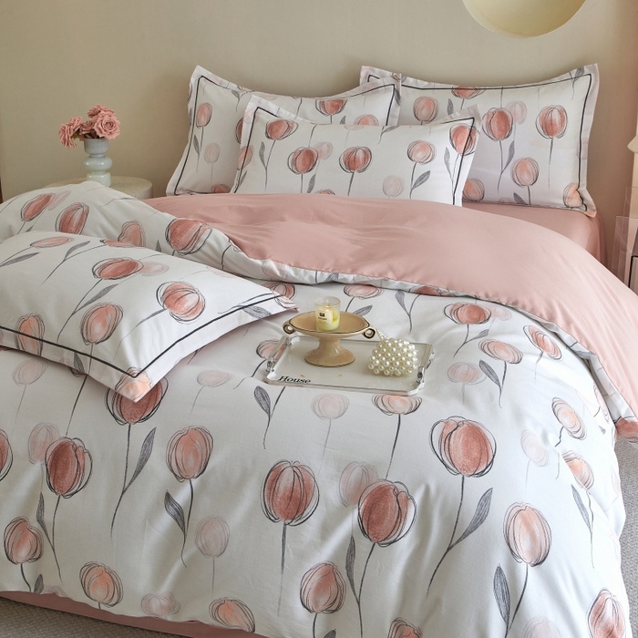 91家纺网 家纺一手货源 找家纺 沐白家居 2025新款全棉生态磨毛四件套遇见你-粉