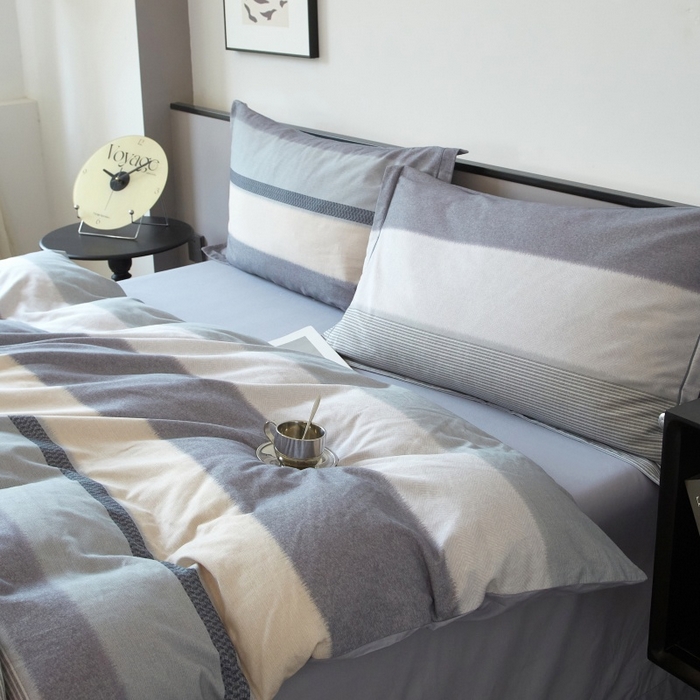 91家纺网 家纺一手货源 找家纺 沐白家居 2025新款全棉生态磨毛四件套如初-蓝灰