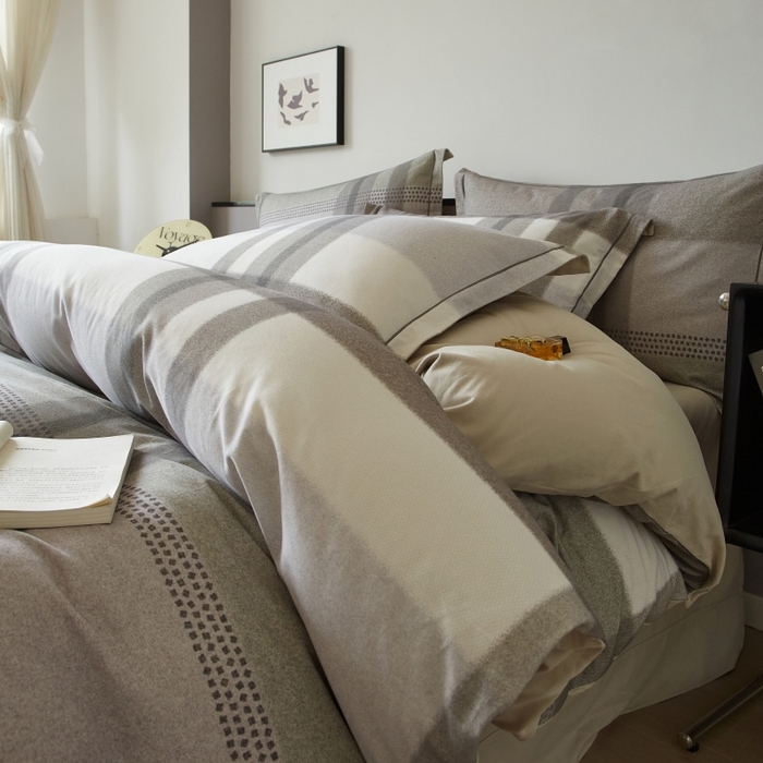 91家纺网 家纺一手货源 找家纺 沐白家居 2025新款全棉生态磨毛四件套云途-灰