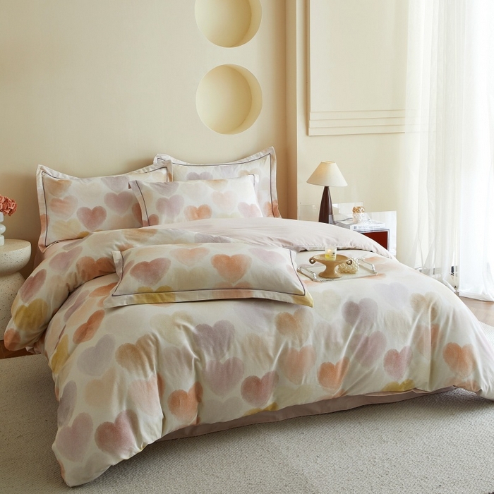 91家纺网 家纺一手货源 找家纺 沐白家居 2025新款全棉生态磨毛四件套馨心-粉