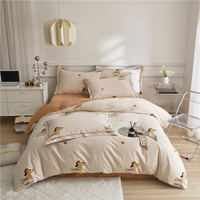 91家纺网 家纺一手货源 找家纺 沐白家居 2025新款全棉生态磨毛四件套旺财多多-米