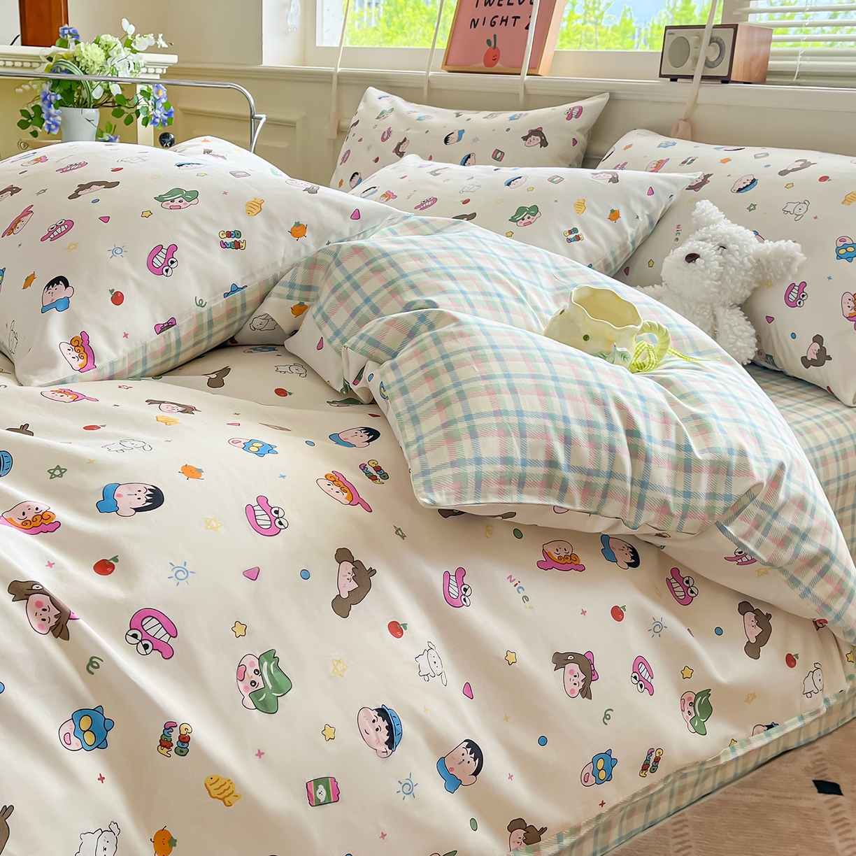 91家纺网 家纺一手货源 找家纺 麦伦家居 2025春夏新款全棉纯棉斜纹40s13372系列-小清新卡通 新新一家