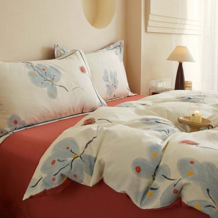 91家纺网 家纺一手货源 找家纺 沐白家居 2025新款全棉生态磨毛四件套柿柿如意