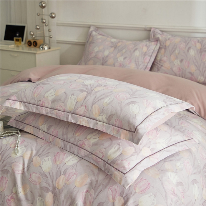 91家纺网 家纺一手货源 找家纺 沐白家居 2025新款全棉生态磨毛四件套盛世颜-灰