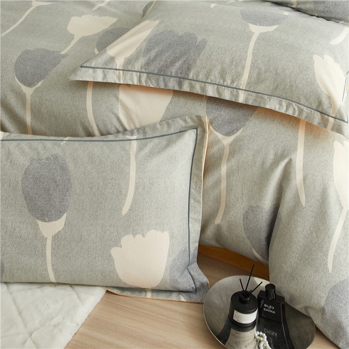 91家纺网 家纺一手货源 找家纺 沐白家居 2025新款全棉生态磨毛四件套人间茶白-灰