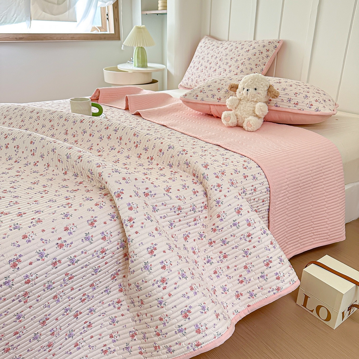 91家纺网 家纺一手货源 找家纺 橘夏家纺 2025新款全棉床盖三件套 十里飘香