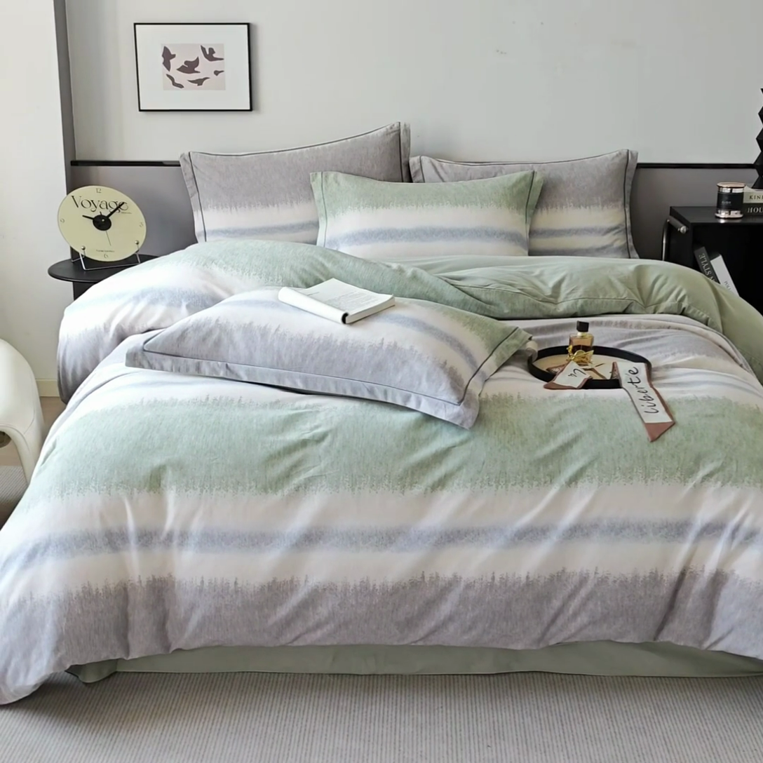 91家纺网 家纺一手货源 找家纺 沐白家居 2025新款全棉生态磨毛四件套暖调-绿