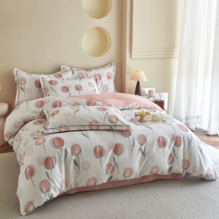 91家纺网 家纺一手货源 找家纺 沐白家居 2025新款全棉生态磨毛四件套遇见你-粉